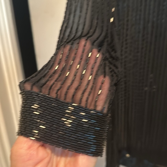 A.J. Bari Vintage black silk top with beaded black beads. It’s sheer. - Picture 4 of 8